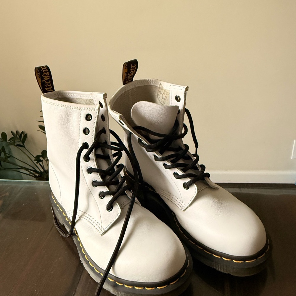 Dr. Martens White Leather Boots with Black Accents